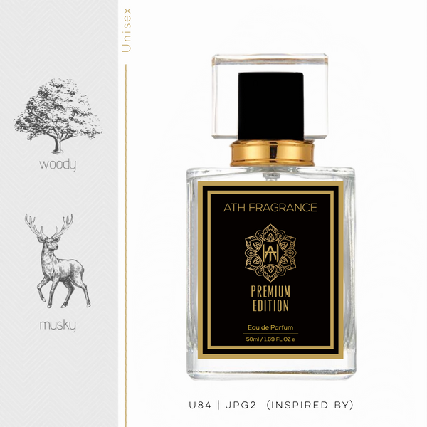 A clear glass bottle of perfume fragrance, inspired by JPG2 From ATH FRAGRANCE