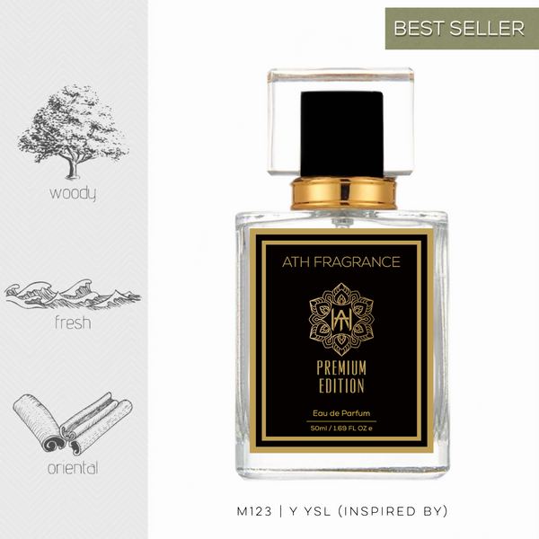 A clear glass bottle of perfume fragrance, inspired by y ysl From ATH FRAGRANCE