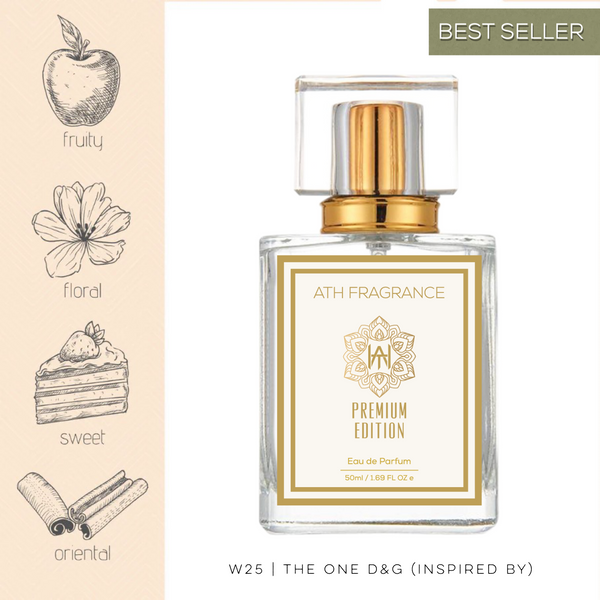 A clear glass bottle of perfume fragrance, inspired by the one dolce and gabanna From ATH FRAGRANCE