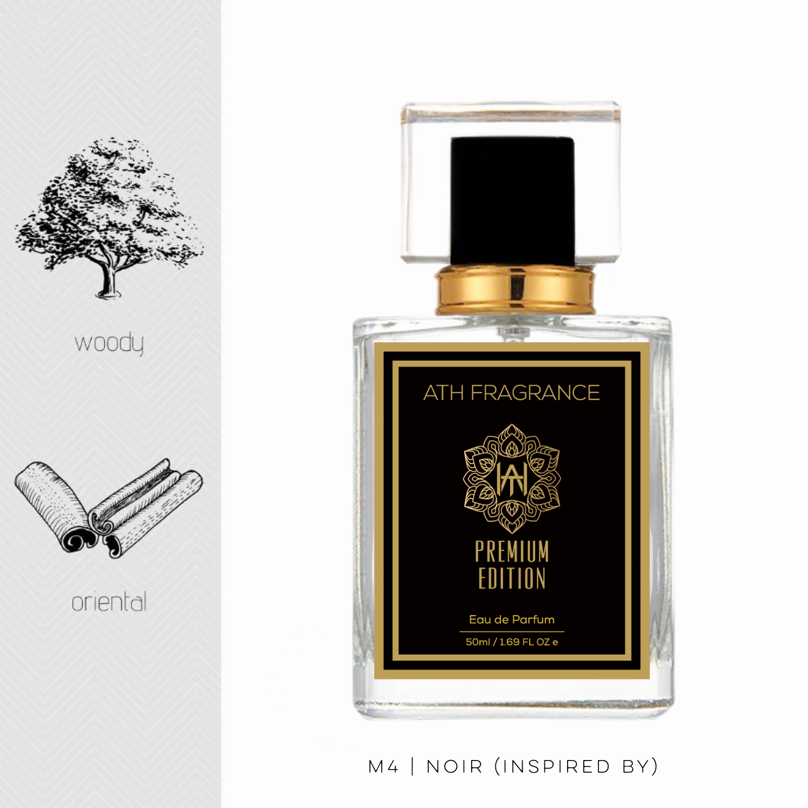 A clear glass bottle of perfume fragrance, inspired by noir From ATH FRAGRANCE 