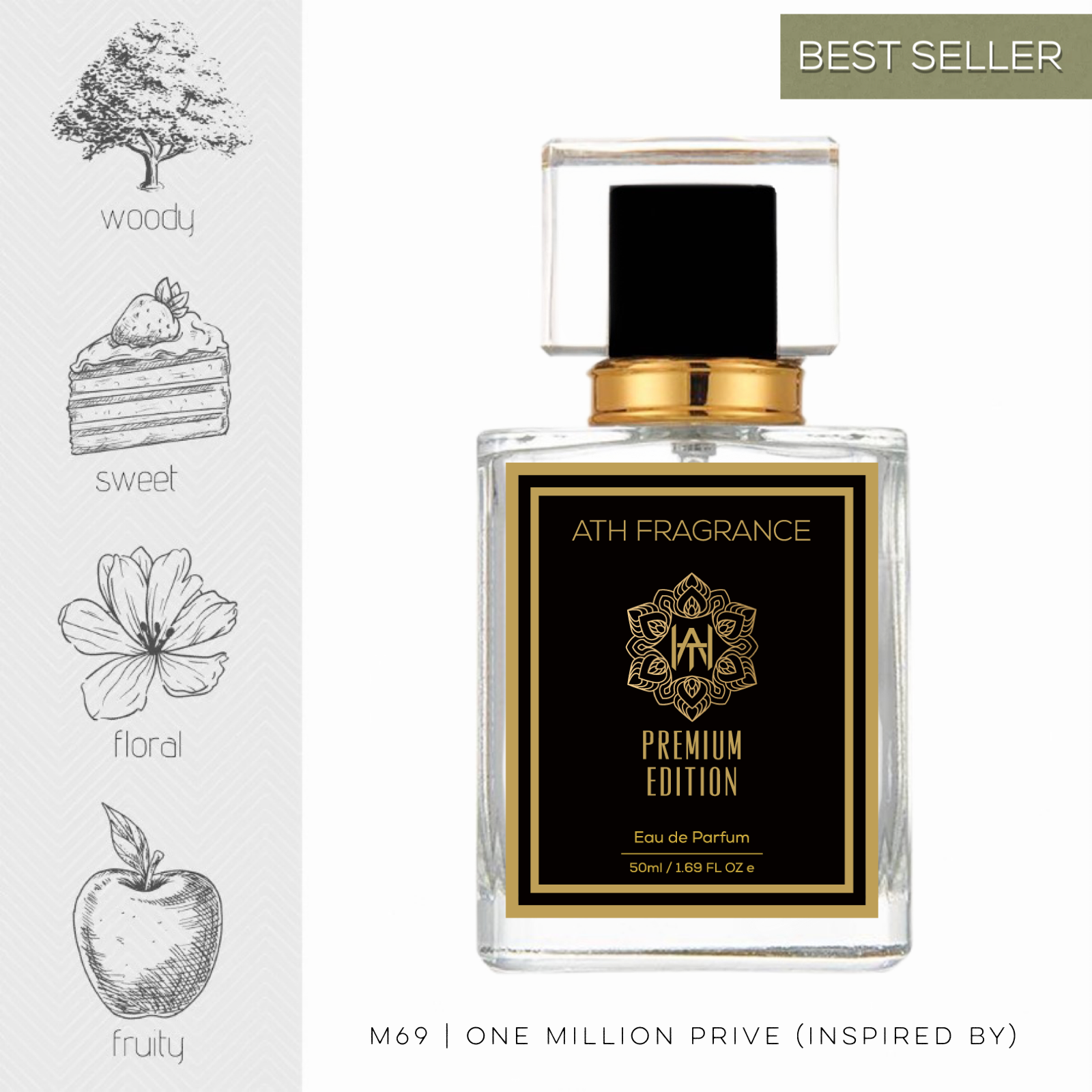 A clear glass bottle of perfume fragrance, inspired by One million Prive From ATH FRAGRANCE 