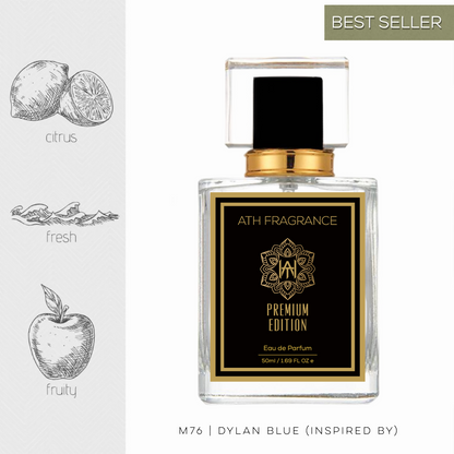 A clear glass bottle of perfume fragrance, inspired by dylan blue From ATH FRAGRANCE 