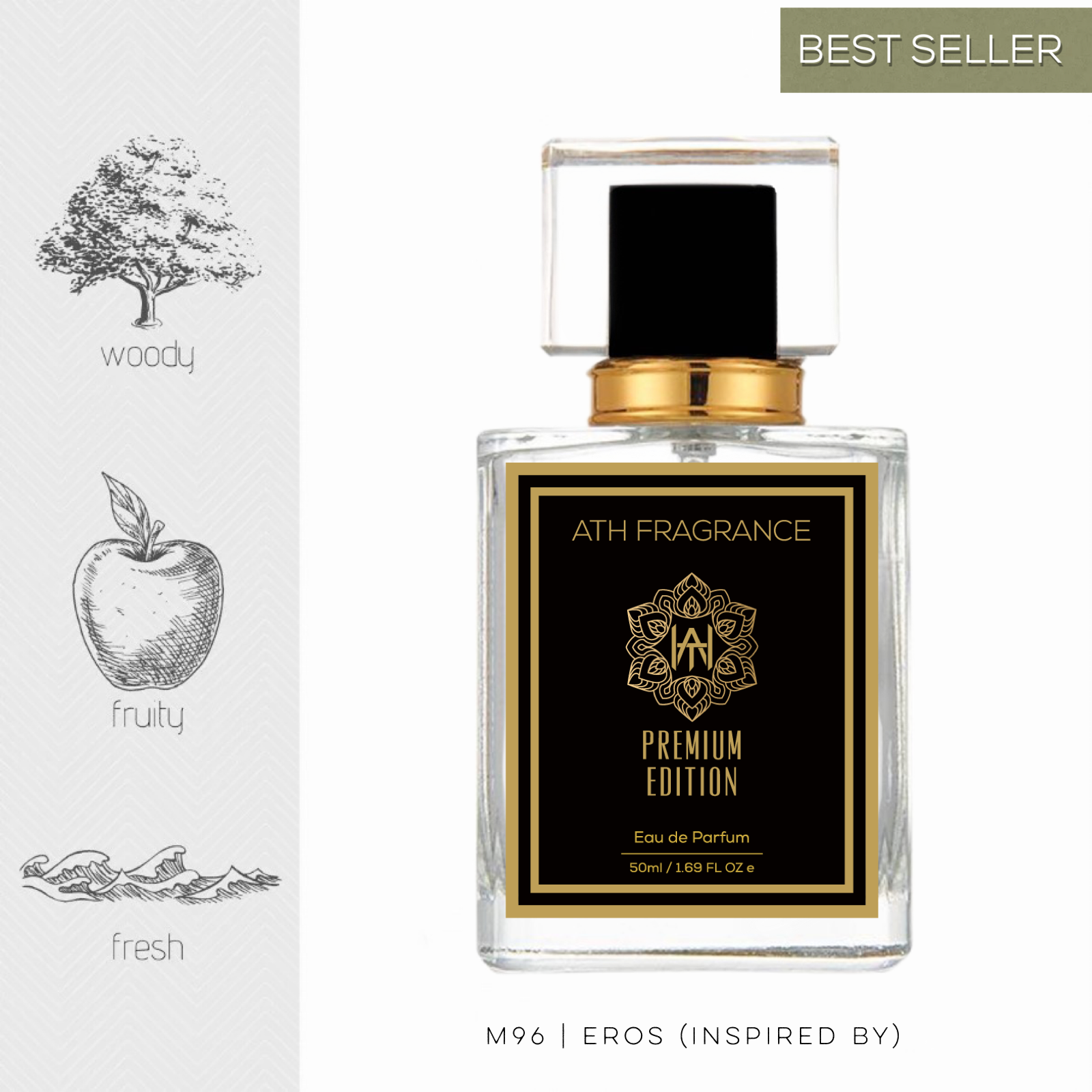 A clear glass bottle of perfume fragrance, inspired by eros versace From ATH FRAGRANCE 