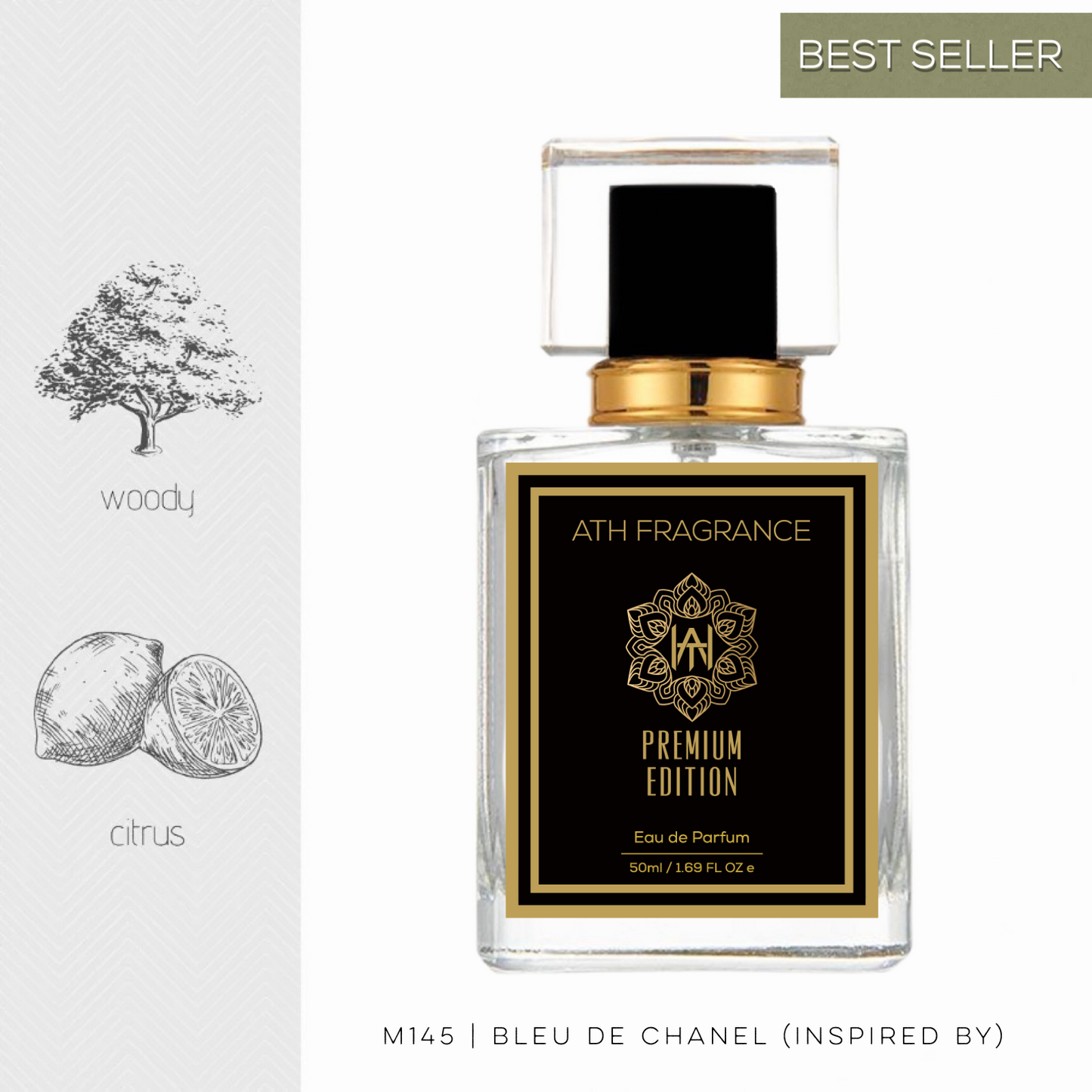 A clear glass bottle of perfume fragrance, inspired by bleu de chanel From ATH FRAGRANCE 