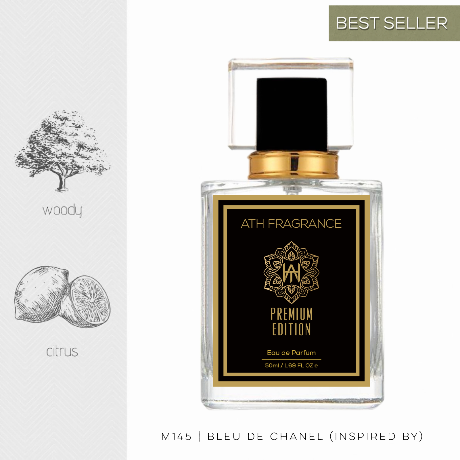 A clear glass bottle of perfume fragrance, inspired by bleu de chanel From ATH FRAGRANCE 