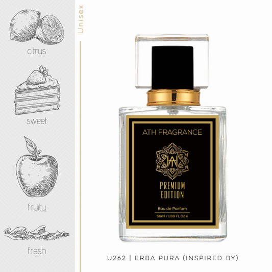 A clear glass bottle of perfume fragrance, inspired by erba pura From ATH FRAGRANCE 