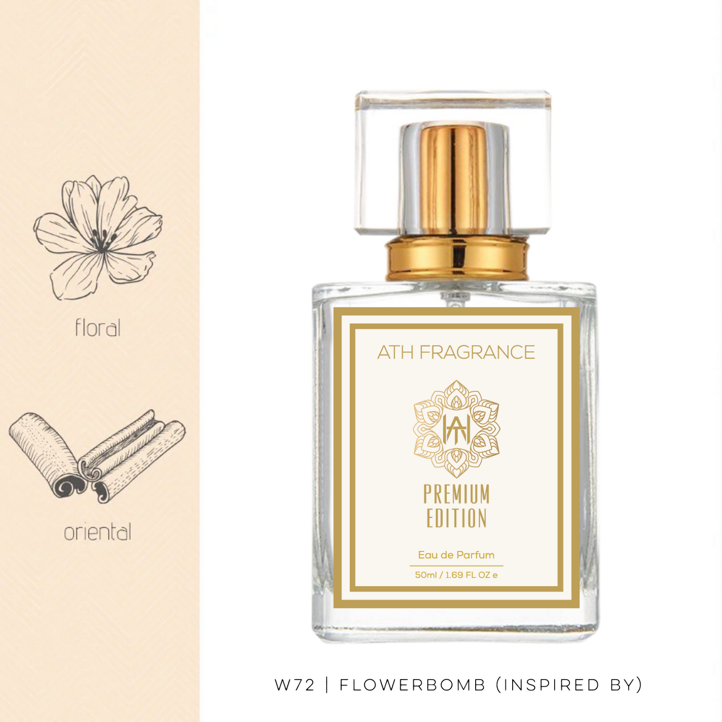 A clear glass bottle of perfume fragrance, inspired by flowerbomb From ATH FRAGRANCE 