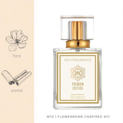 A clear glass bottle of perfume fragrance, inspired by flowerbomb From ATH FRAGRANCE 