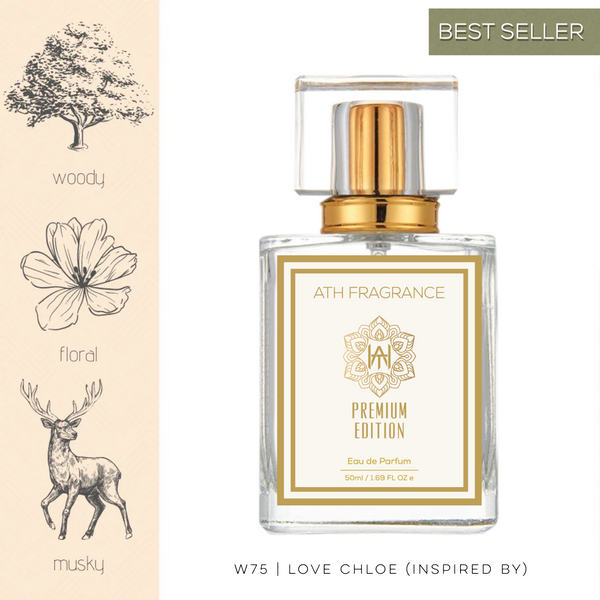 A clear glass bottle of perfume fragrance, inspired by love chloe From ATH FRAGRANCE 